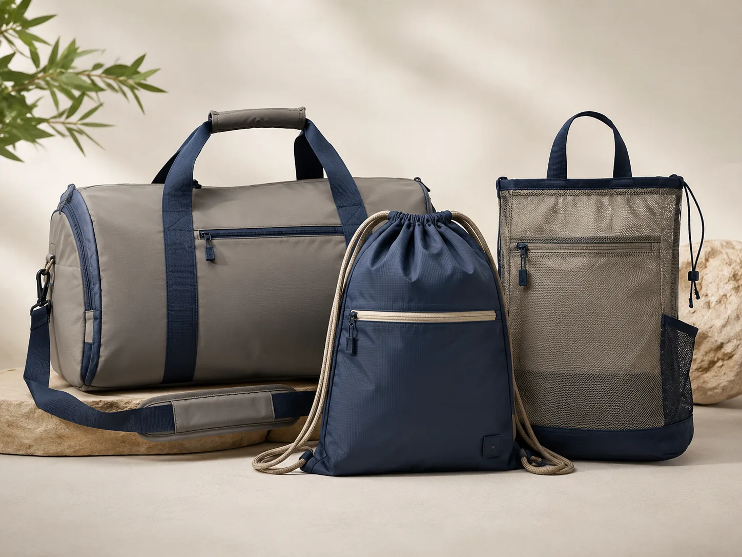 Custom sports and outdoor bags including duffel bags, drawstring bags and mesh organizers